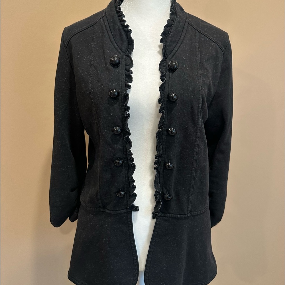 Daytrip Black Ruffle-Trim Military-Style Blazer